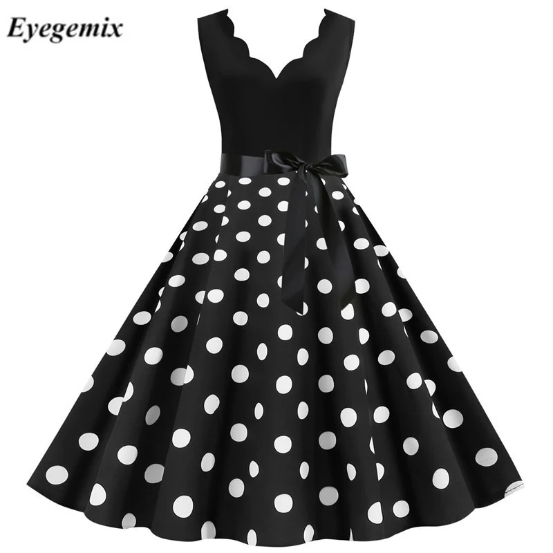 Women Retro Dress Audrey Hepburn 50s 60S Vintage Print Dress Robe Retro Swing Rockabilly Dress Vestidos  Sexy Dress