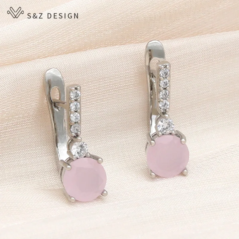 S&Z DESIGN New Fashion Cubic Zirconia Dangle Earrings For Women Wedding Jewelry 585 Rose Gold Color Round Crystal Eardrop