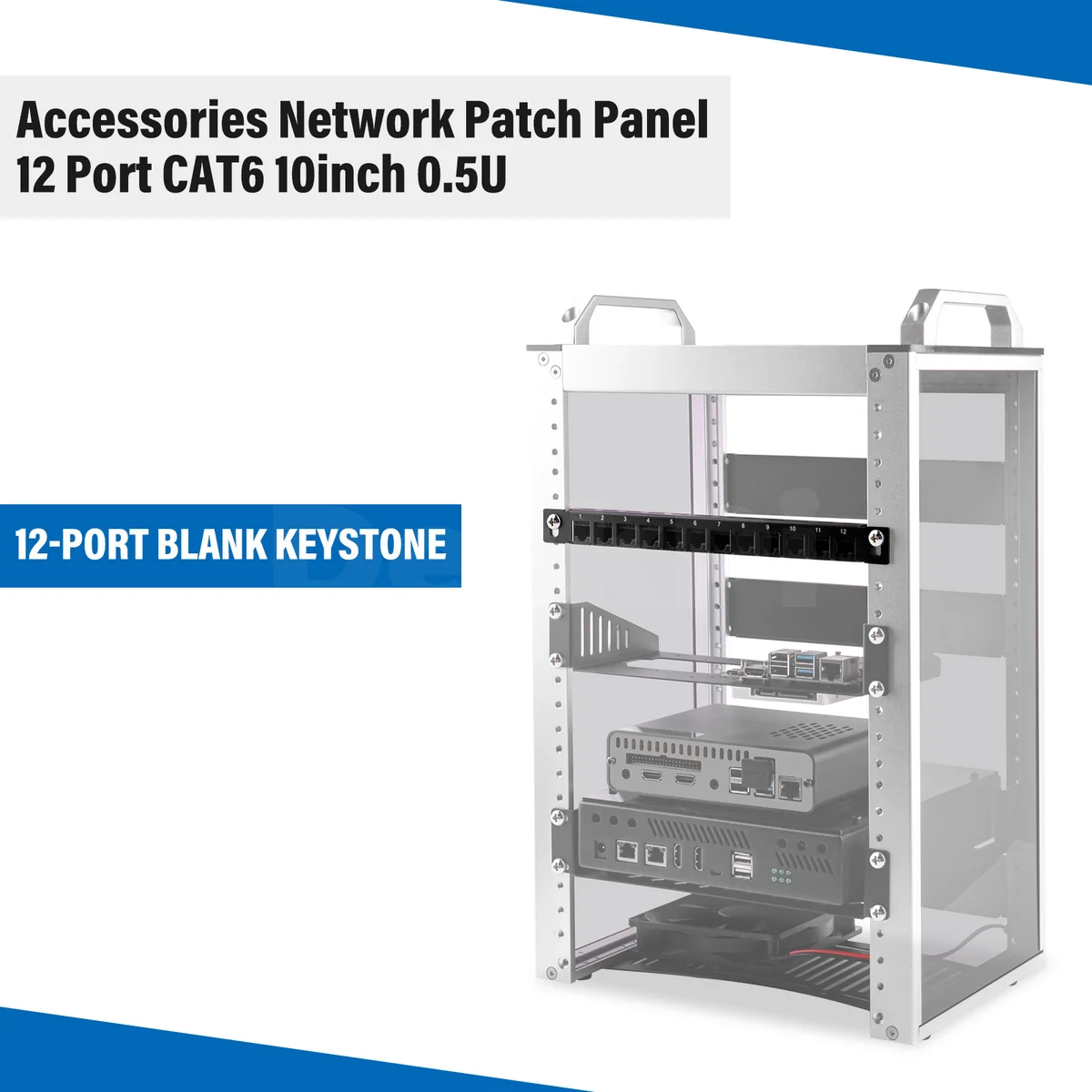 DeskPi Rackmate Accessories 12 Port Patch Panel, 10inch 0.5U CAT6 Network Patch Panel — view 2