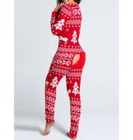 Fashion Women's Snowflake Elk Print Button Front Slim Jumpsuit Sexy Long Sleeve V-Neck Adult Onesie for Sleepwear - Image 2