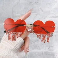 2025 New Heart Shaped Sunglasses with Rhinestones Women Fashion Rimless Rave Shades Trendy Original Design Sun Glasses