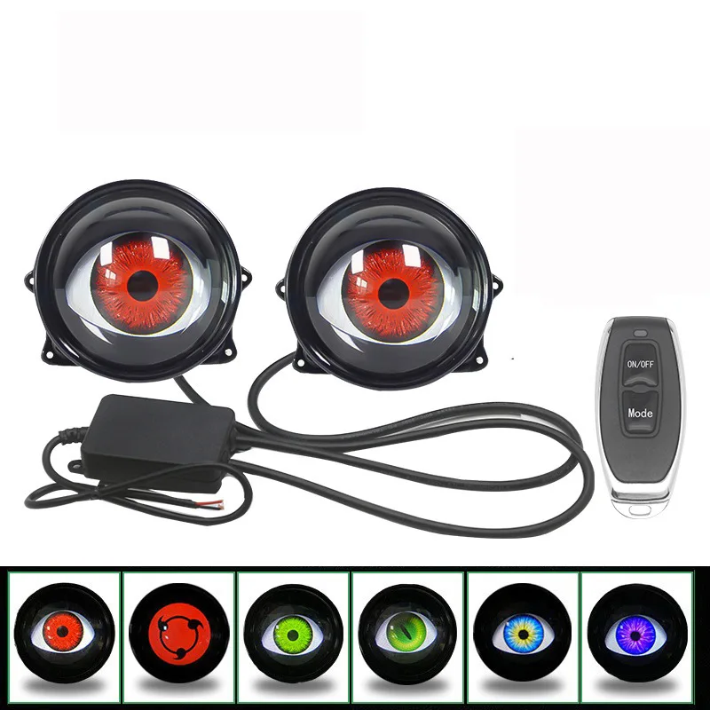 핫세일 12V 3인치 6모드 자동차 LED 안개등 다이나믹 플래싱 데빌 아이즈 LED 헤드라이트 프로젝터 렌즈 자동차 조명 액세서리