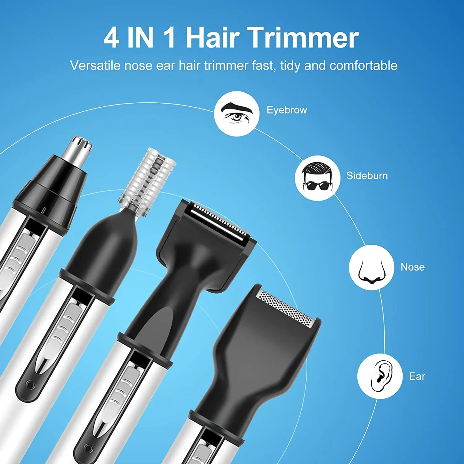 Kemei 4in1 Rechargeable Nose Trimmer Beard Trimmer Men Ear Eyebrow Nose Hair Trimmer for Nose and Ear Hair Removal Clean Machine 4