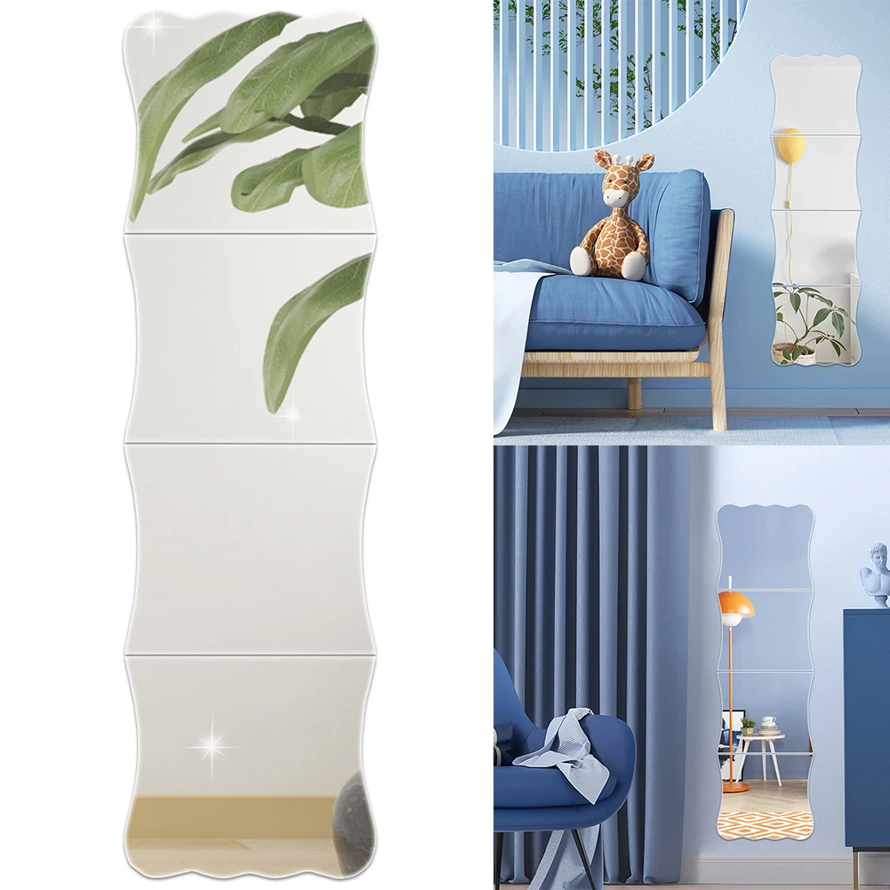 1Set Wave Full-Length Mirror 1MM Full Length 100CM Acrylic Mirror Stickers Home Décor Decal Stickers Vinyl Art Decorative Mirror