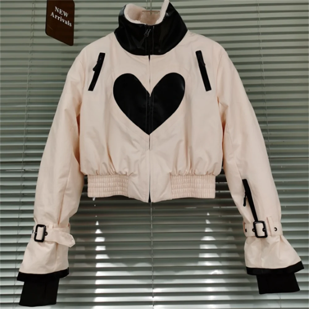 

Зимняя пузырчатая куртка с длинными рукавами love на молнии с ремешком