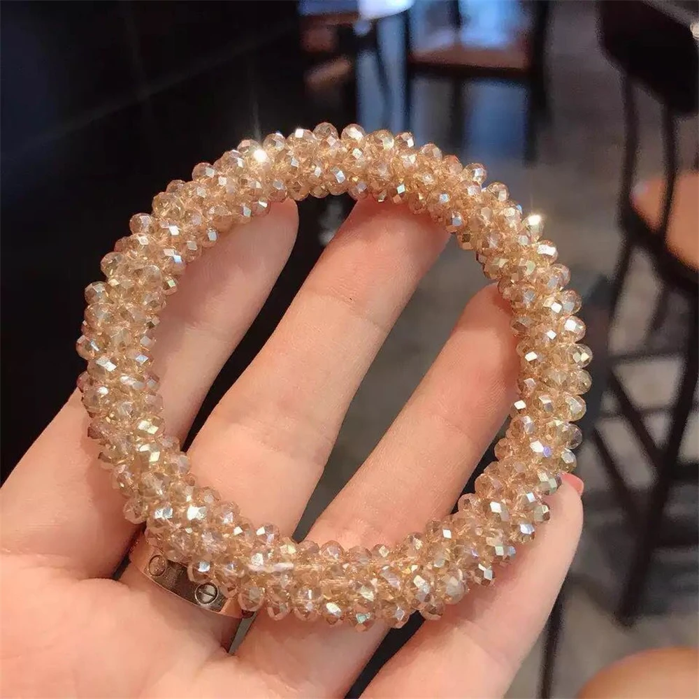 Neue Glitter Kristall Perlen Haar Seil für Frauen Pferdeschwanz Scrunchies Elastische Haarbänder Perlen Gummi Haarband Haar Zubehör – Detail 7