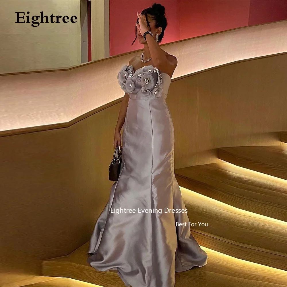 

Eightree Vintage Satin Evening Dresses Mermaid Strapless 3D Flowers Abendkleider Dubai Elegant Party Dress For Women 2023