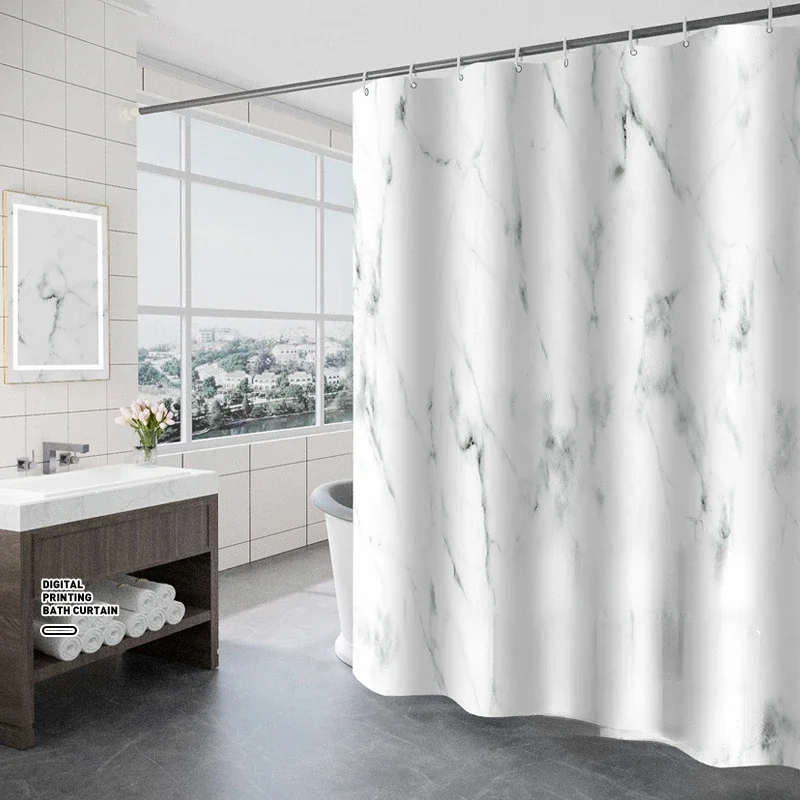 Thickened Waterproof and Mold Proof Shower Curtain Minimalist Bathroom Hotel Marble Hook shower curtains