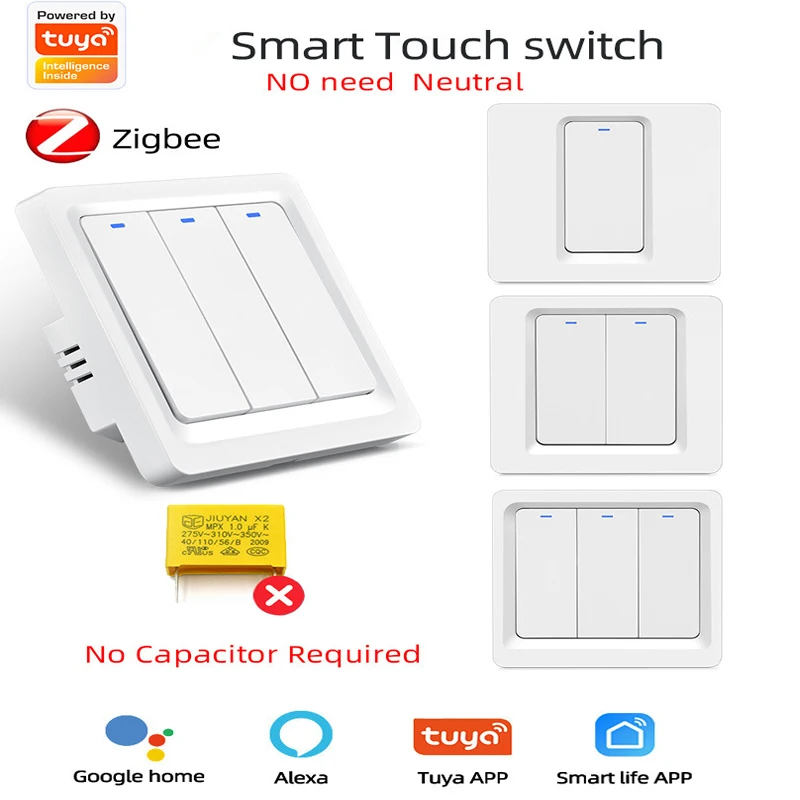 Tuya Zigbee Smart Switch Push Button Switch ZigBee No Neutral Required
