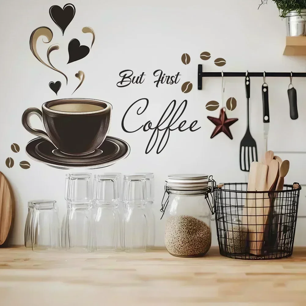 Coffee Nook Decor Brown Coffee Cup Wall Sticker Versatile Home Decor Item Playful Kitchen Versatile Home