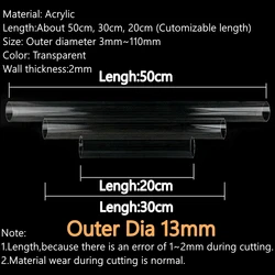 High-Quality Transparent Acrylic Tube - Multi-Purpose Plexiglass Pipe, Various Lengths - 50CM(19.69ft) (Outer Diameter 13mm)