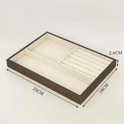 Elegant Walnut Wood Grain Jewelry Display Tray - Retro - Style Storage for Earrings, Rings, Necklaces, and Pendants (3 GRIDS TRAY)