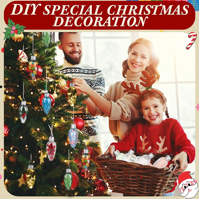 12/24Pcs Christmas Clear Plastic Bulb Shape Ornament Fillable Light Bulb Xmas Tree Ball Hanging Pendant DIY Gift Home Decoration