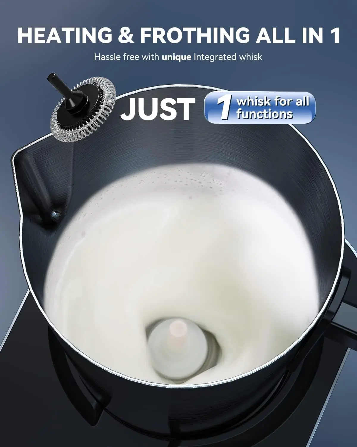Wamife Milk Frother Electric 700ML 4 in 1 Milk Steamer & Heater, Detachable Stainless Steel Milk Cup, Auto Shut-Off Non-Stick In 4