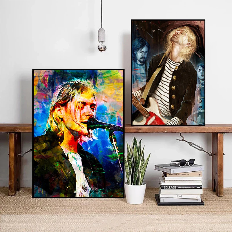 Kurt Cobain Singer Graffiti Poster Rock Band Room Bar Cafe Vintage Posters Canvas Painting Wall Art Pictures Print Decoration view 3
