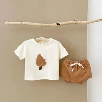 Toddler Outfit Newborn Baby Clothing Summer 2PCS Ice Cream Patch Children Top+ Shorts Kids Clothes Set Baby Girls Boys 0-3Y