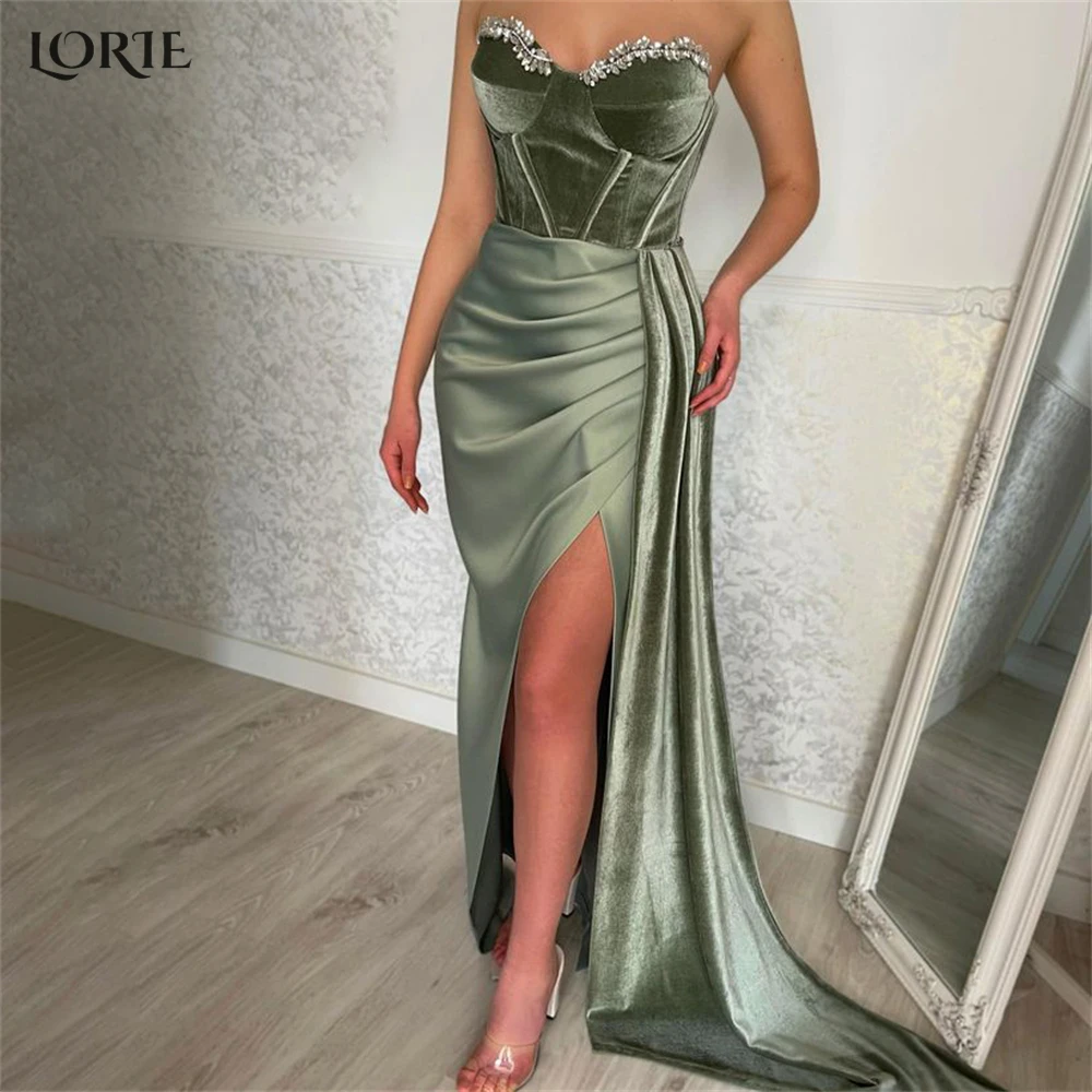 

LORIE Dubai Mermaid Evening Dresses For Wedding Pleats Off Shoulder Side Slit Prom Dress Backless Velvet Celebrity Party Gowns