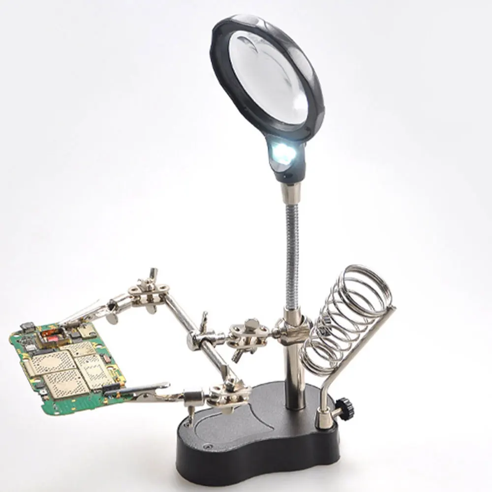 Multifunctional Soldering Stand with Magnifying Glass and Third Hand Clamp