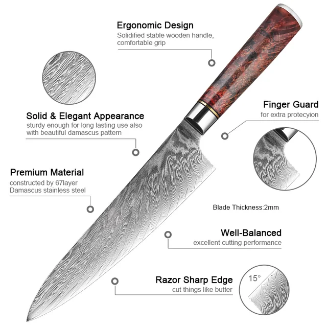 Professional Japanese 67 Layers Damascus Steel Kitchen Knife Set By The  Freakin Rican®