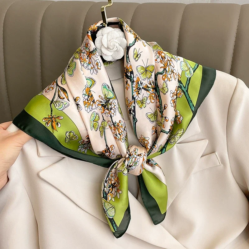 

70*70cm Luxury Brand Women Summer Silk Scarves Shawl Lady Sunscreen Beach Shawl Square Fashion Muslim Headscarf foulard muffler