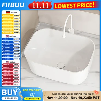 อ่างล้างหน้าเซรามิกหรูหราสำหรับเคาน์เตอร์ห้องน้ำ พร้อมชุดท่อระบายน้ำ อ่างล้างหน้าทรงลึกแบบมันเงาสำหรับห้องน้ำและระเบียง 1