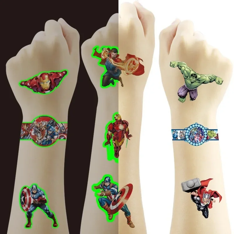 

4-in-1 Marvel Tattoo Stickers Set The Avengers Anime Figure Kawaii Children Birthday Party Tattoo Sticker Water Transfer Sticker