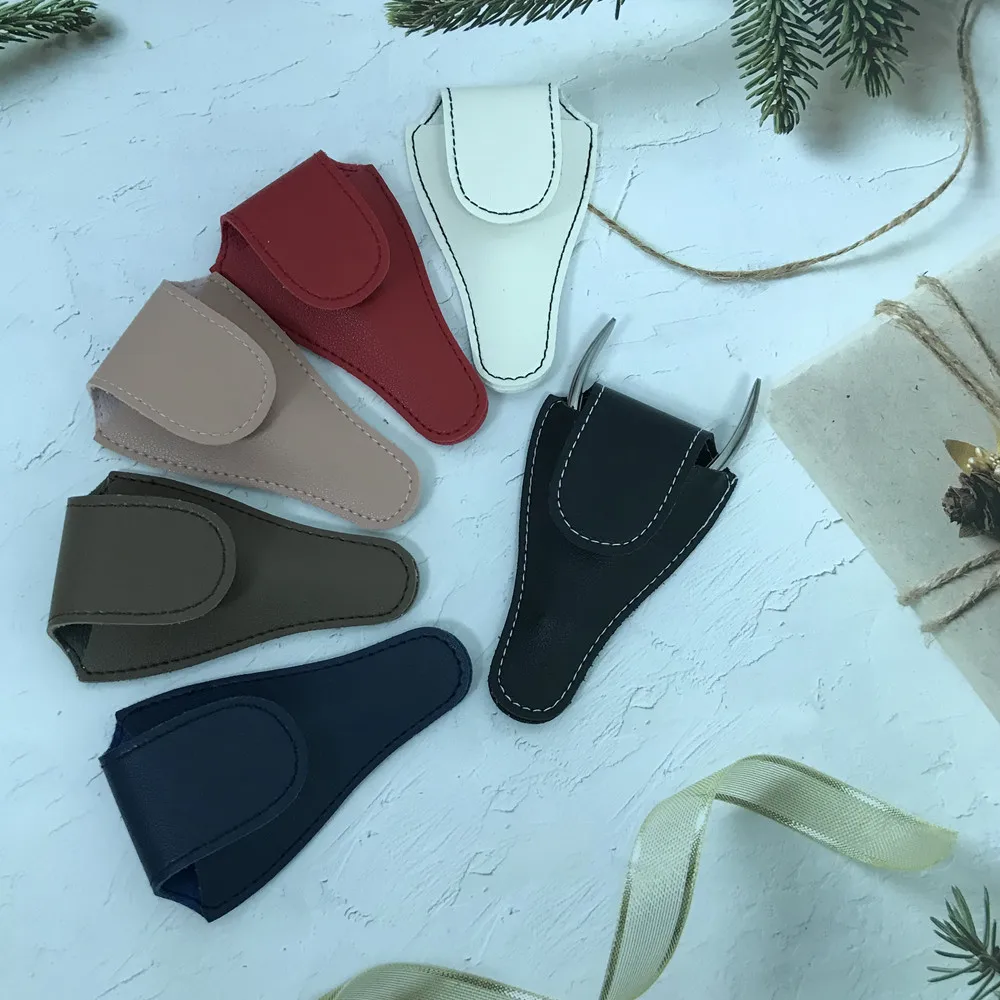 Hasp Style V Shape 10 Solid Colors Option Good Sewing Convenient Small PU Leather Scissors Protection Bag Nail Trim Cover Case storage bag