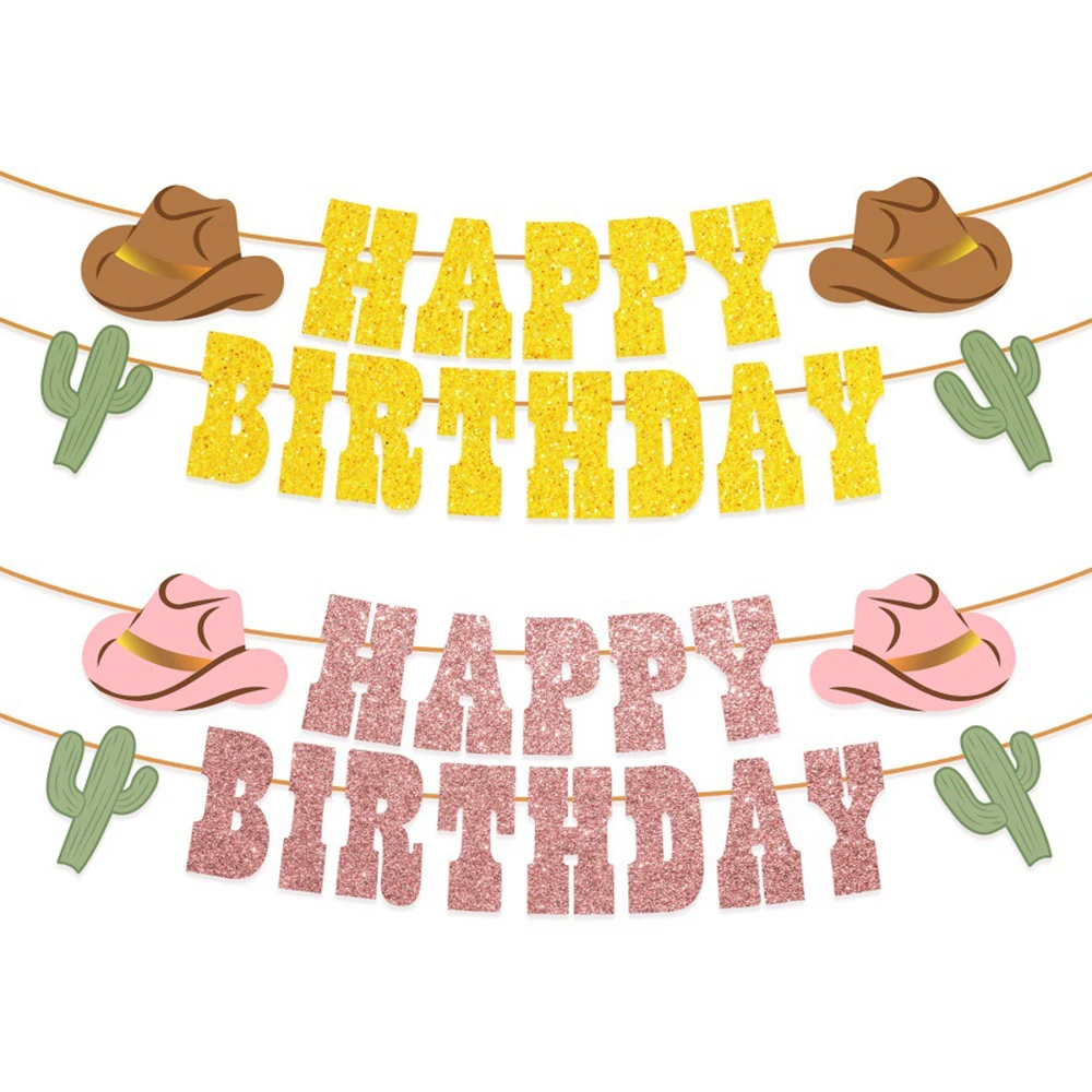 1 Set Western Cowgirl Cowboy Thema Glitzer Happy Birthday Bunting Banner Girlande für Jungen Mädchen Geburtstag Party Dekoration