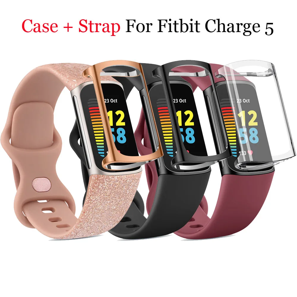 

2 in 1 Case+Strap For Fitbit Charge 5 Silicone Watch Band + Soft TPU Full Case For Fitbit Charge 5 Strap Screen Protective Cover