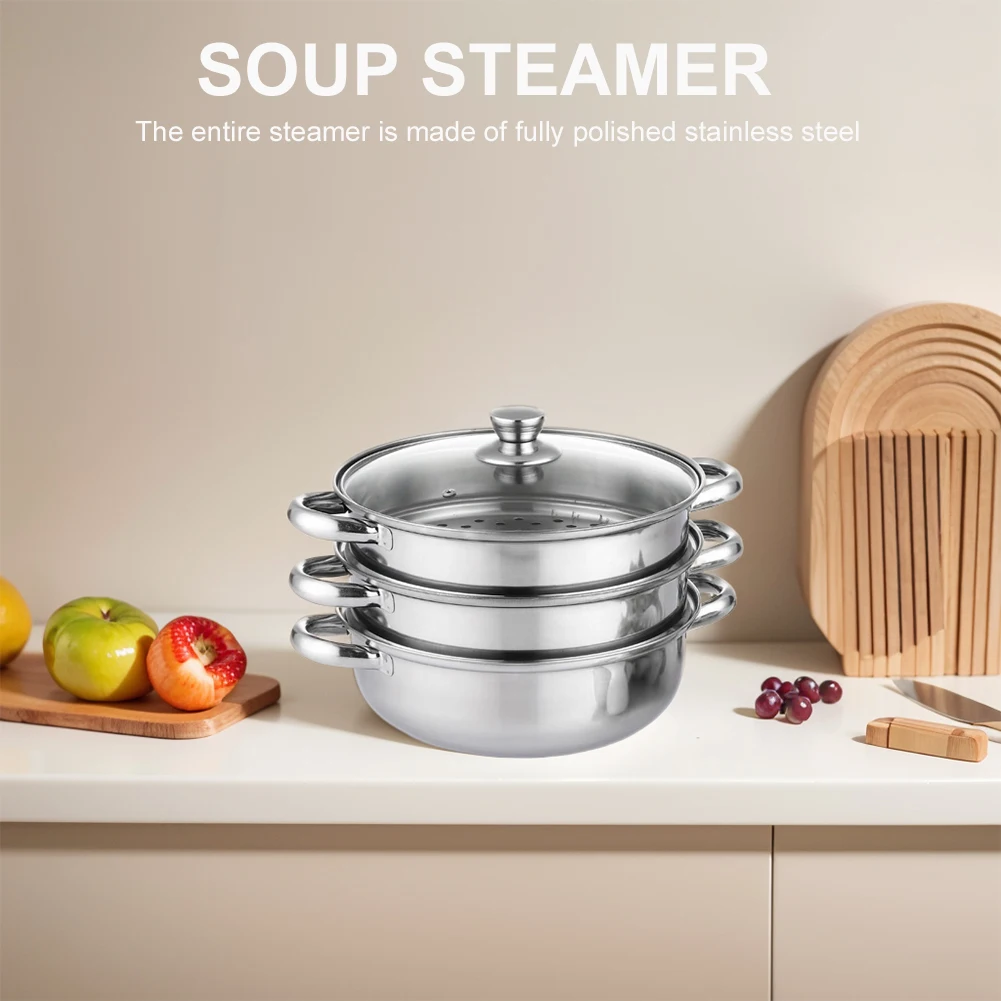 3 Tier Steamer Pot for Cooking with Lid Stainless Steel Steam Pot Multipurpose Steamer for Vegetable Dumpling Stock Sauce Food