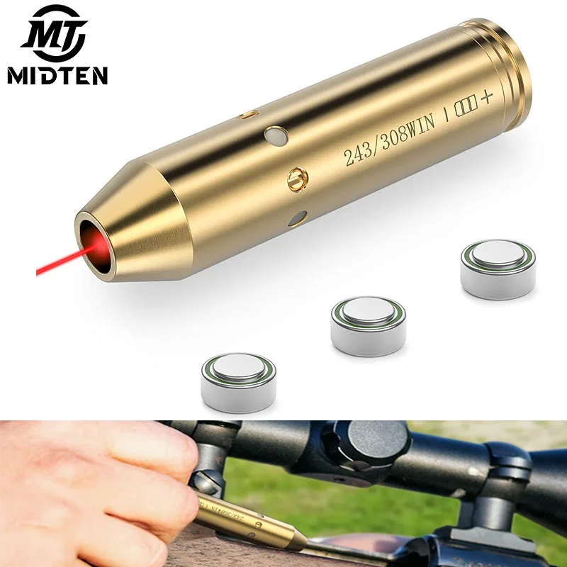 MidTen Class IIIA 243 308 Red Dot Bore Sight Laser Fit Handgun Rifle Picatinny Mount with Batteries Hight accuracy Hunting