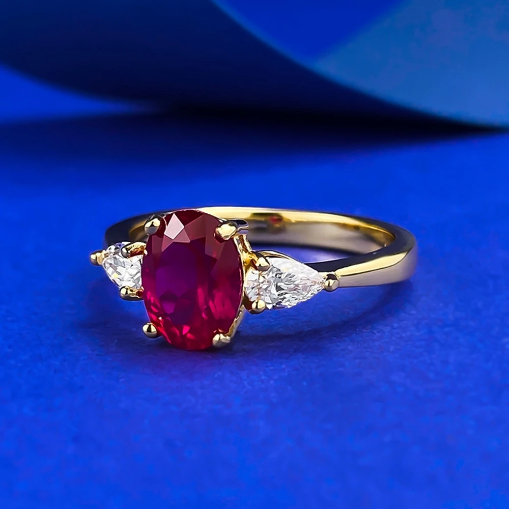Wong Rain 18K Gold Plated 925 Sterling Silver Oval Cut 6*8 MM Ruby High Carbon Diamond Gemstone Women Rings Fine Jewelry Gifts 3