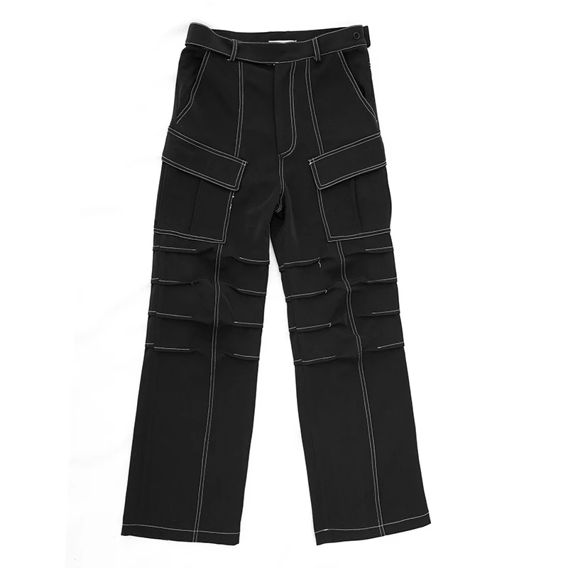27-46 New Men Clothing Yoshi Yamamoto Style Open Line Flared Cargo Pants Irregular Pleats Trousers Plus Size Costumes