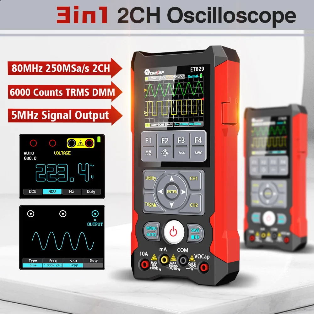ET829 2 Channel 80MHz Digital Storage Oscilloscope Multimeter Signal Generator 3