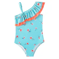 Baby Girls Swimwear Summer Bikini Set Sun Protection Kids Cute Floral Toddler Learn Swimming Suits One-Piece Ruffle Swimsuit 4