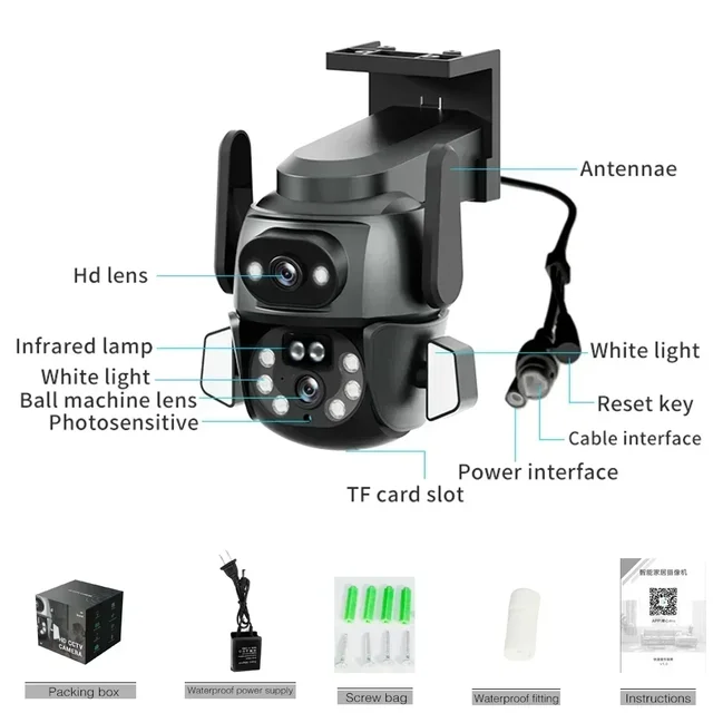 4K 8MP WIFI Camera TUYA APP Dual Screen Cam Binocular AI Body Automatic Tracking CCTV Security Intelligent IP66 Monitoring 6