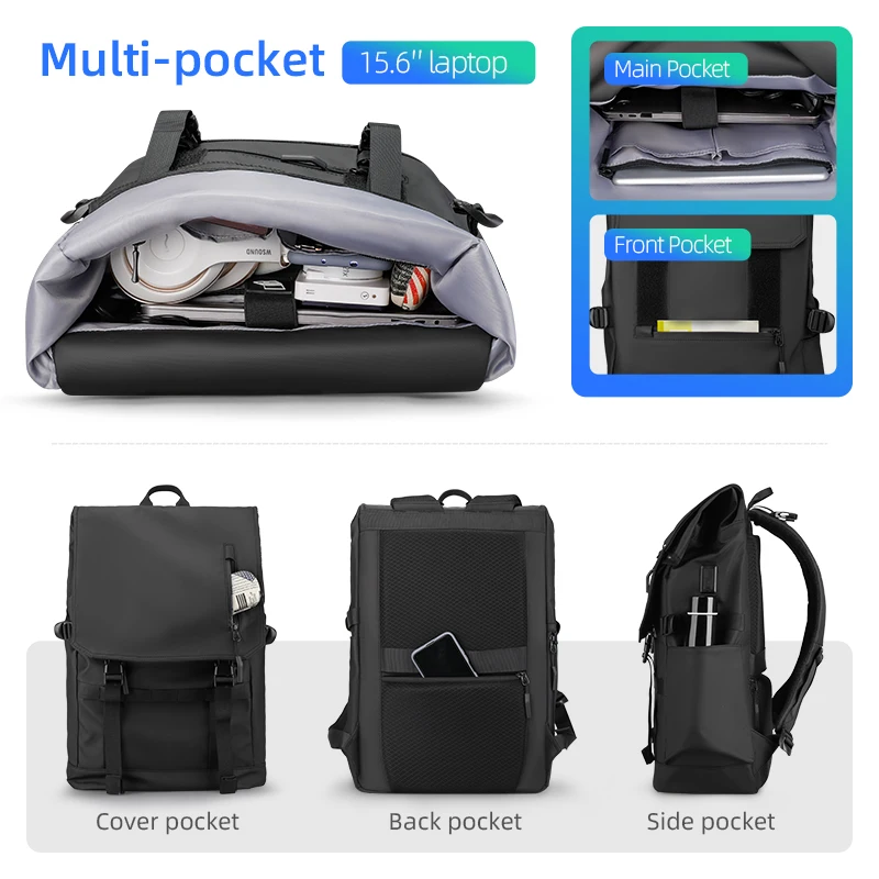 MarkRyden Waterproof Business Backpack Men USB School Backpacks 15.6 Inch Laptop Backpack Large Capacity Bagpacks for Men