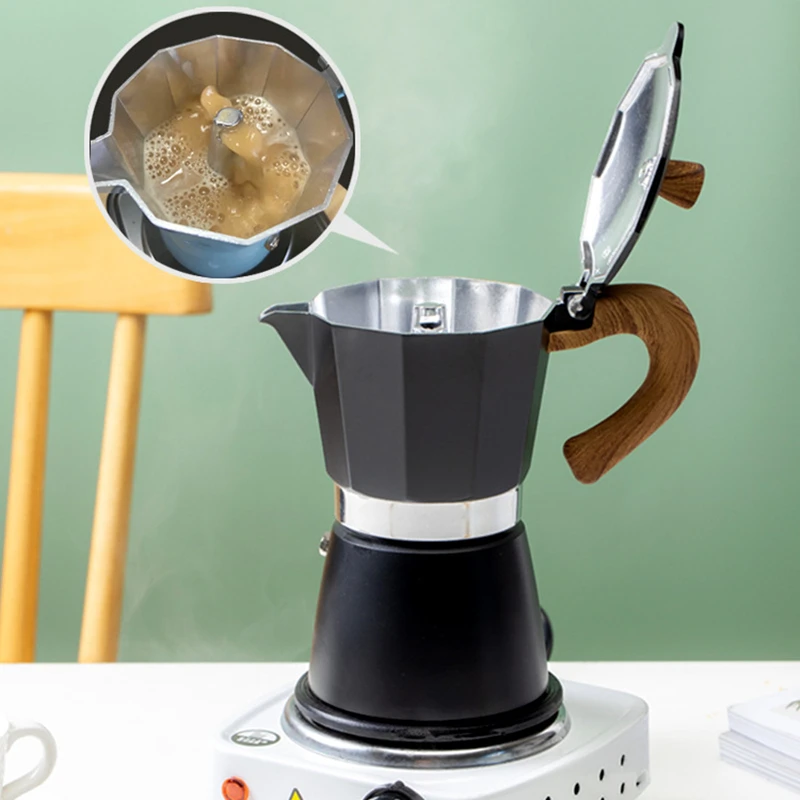 Stovetop-máquina de Café expreso con mango de madera, herramientas clásicas  de Café, Cafetera italiana cubana - AliExpress