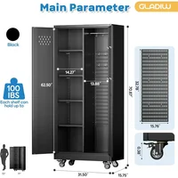 Garage Storage Cabinet, Metal Storage Cabinet with Lockable Doors and 4 Adjustable Shelves, Tool Cabinet with Wheels 2