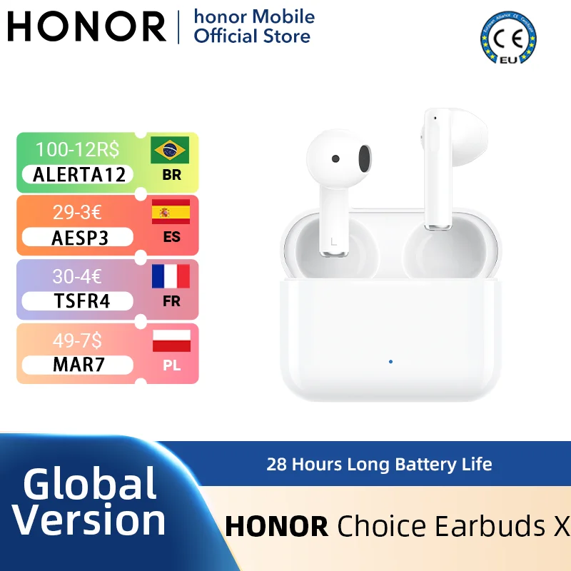 Global Version HONOR Choice Earbuds X TWS Bluetooth 5.2 28 Hours Long Battery Life Dual-Mic Noise Earphone | Электроника
