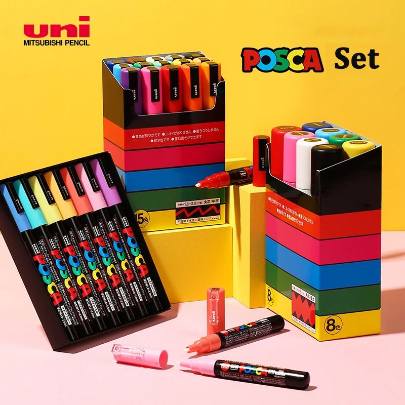 Uni Poscas Marker Pens Set, 0.7MM Extra Fine Point Plumones acrylic
