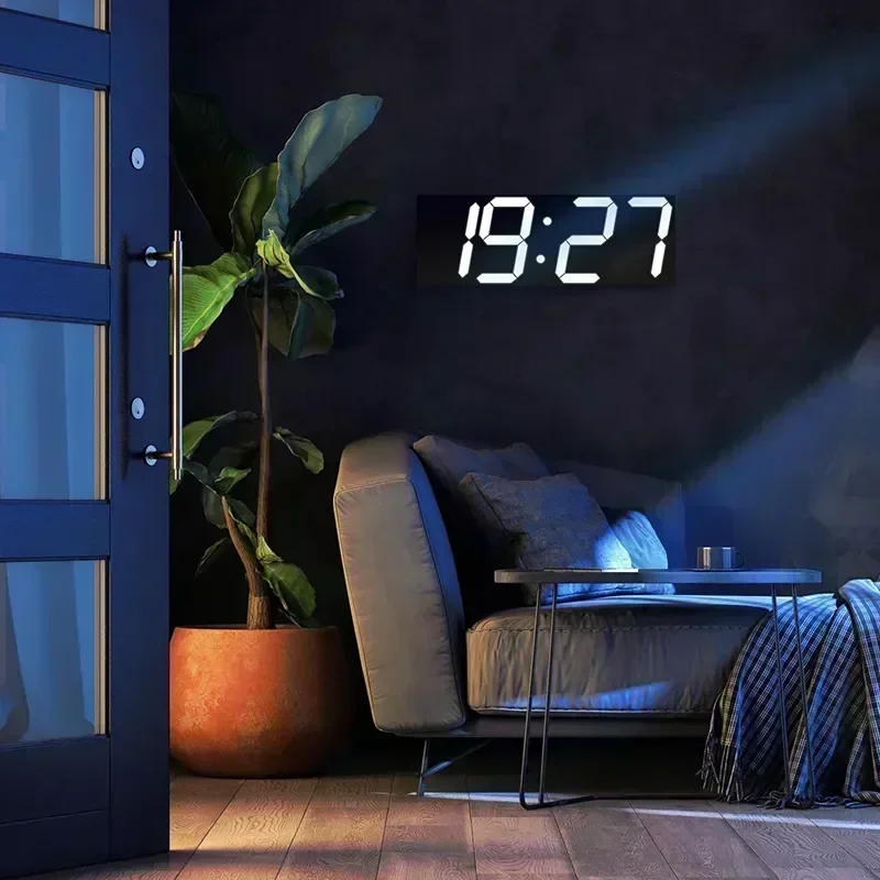 Digital Clock Wall Clocks Decoration for Bedroom Adjustable Electronic Watches 3D LEDs Home Decor Night Mode Watch Glowing