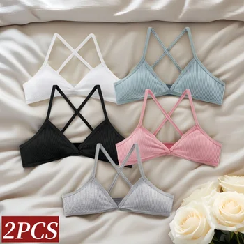 2Pcs/Set Vneck Bras For Women Push Up Bra Without Pads Sexy Lingerie Breathable Sports Bralette Wireless Seamless Underwear 1