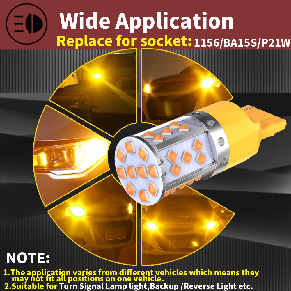 2 Stück superhelle T20 W21W WY21W 7440 7440NA LED-Blinkerlampen Canbus Fehlerfrei kein Hyper Flash Bernstein Orange DC12V – Detail 9