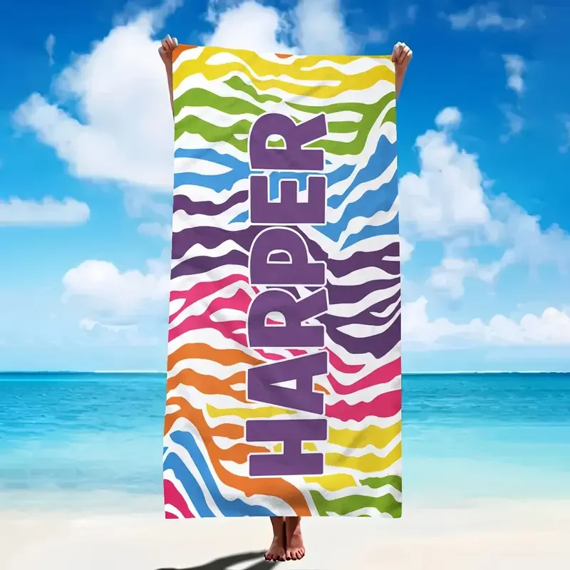 Personalized Flowers Beach Towels Girls Trip Heart Wave Beach Towel With Name Summer Holiday Vacation Pool Camp Gift