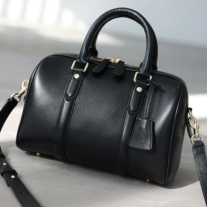 

Luxury Genuine Leather Boston Bag For Women Fashion Designer Office Lady Handbag Classic Female Work Shoulder Satchel Bags 2023
