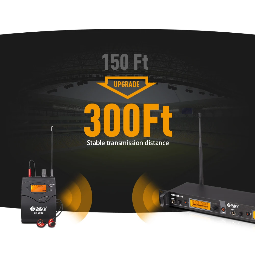 Debra UHF IEM In-Ear Wireless Monitor System ER-2040 with Receiving Distance180m for Stage Performance, Outdoor Singing wireless in ear monitor
