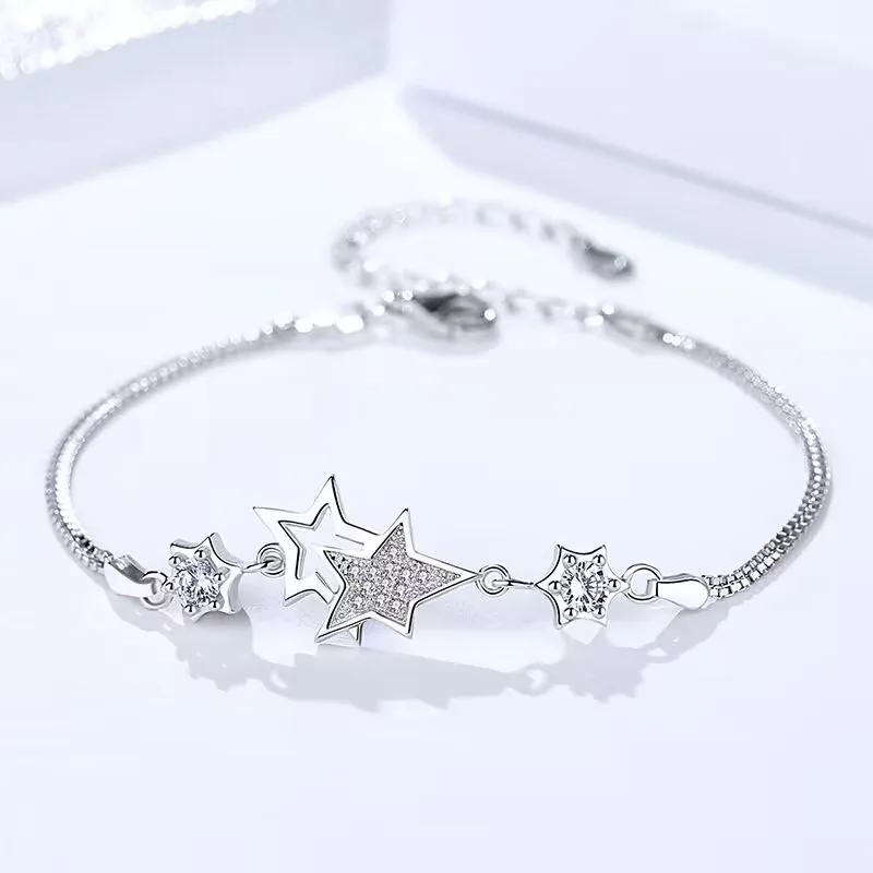 

New Popular Brands 925 Sterling Silver Noble charms Crystal Star Bracelets for Women Jewelry Fashion Party Wedding Birthday Gift