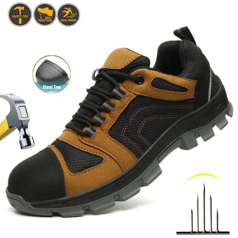 

Рабочая обувь с защитой, дышащая обувь, стальные ботинки с носком, Мужская Противоударная Промышленная защитная обувь, неразрушаемые кроссовки