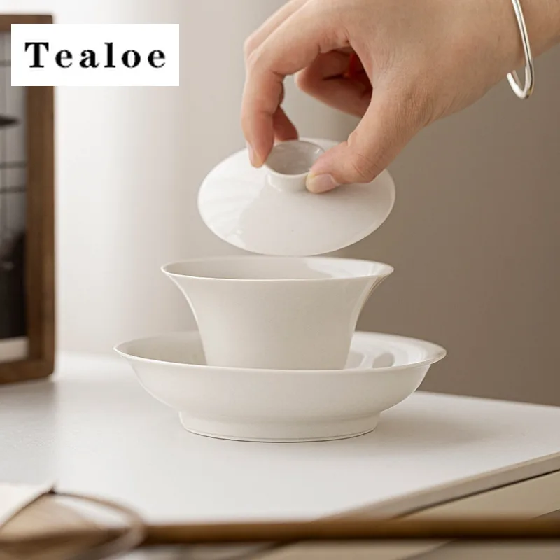 Plant Ash White Porcelain Chawan Tea Tureen Jingdezhen Puer Gaiwan Set Bowls Cup Chinese Supplies Tea Tool Tableware Bowl Cover